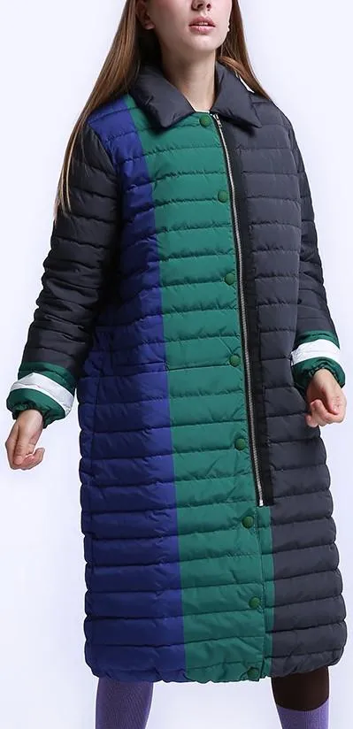 Color-Block Paneled Puffer Down Coat