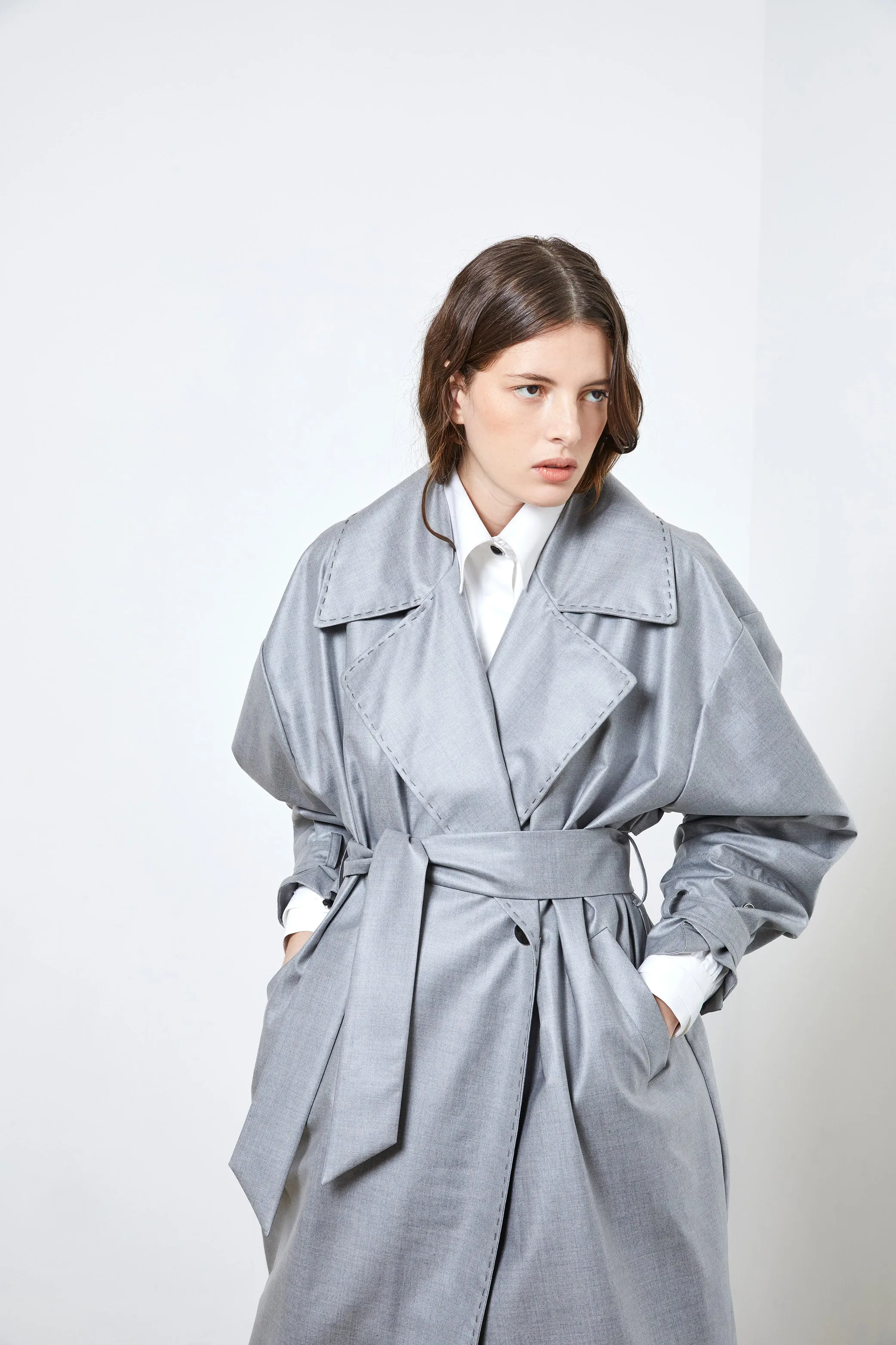 CONCORDE grey - wool mid-length trench