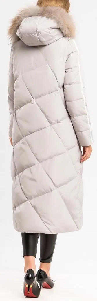 Contrast-Stripe Fur-Hooded Puffer Coat