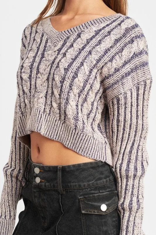 Contrasted Cable Knit Sweater Top