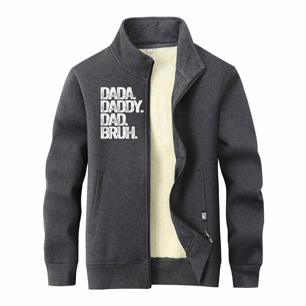 Dada Daddy Dad Bruh Stand Collar Zip Fleece Cardigan