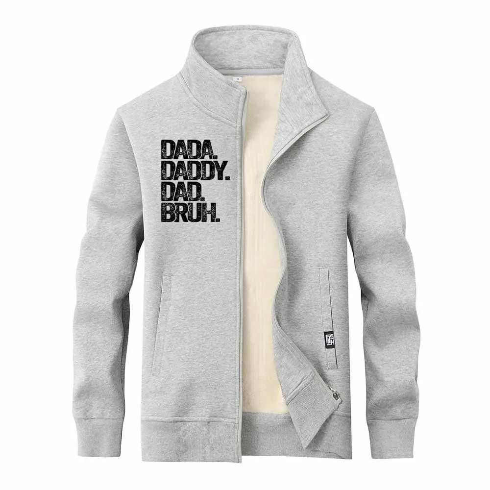 Dada Daddy Dad Bruh Stand Collar Zip Fleece Cardigan