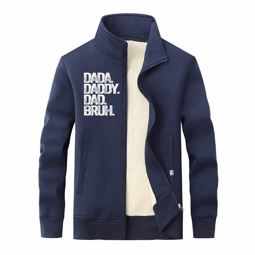 Dada Daddy Dad Bruh Stand Collar Zip Fleece Cardigan