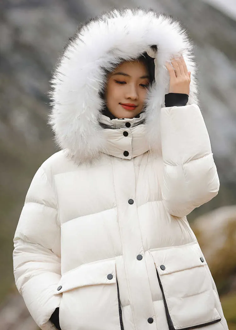 Detachable Fur Collar Hooded Long Puffer Parka