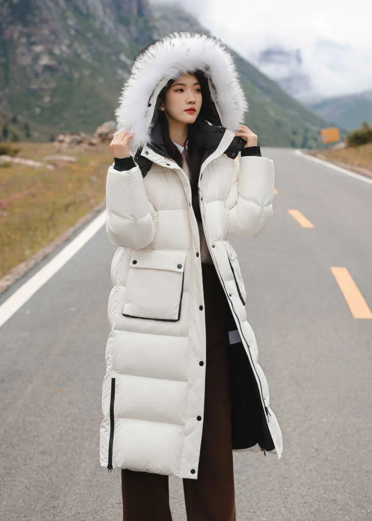 Detachable Fur Collar Hooded Long Puffer Parka