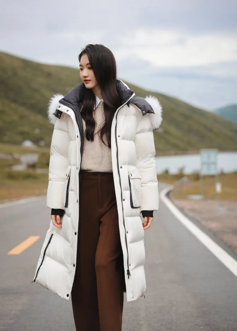 Detachable Fur Collar Hooded Long Puffer Parka