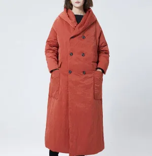 Double Breast Long Puffer Coat, Winter Duck Down Coat Jacket, Light Weight Hooded Down Jacket 7756