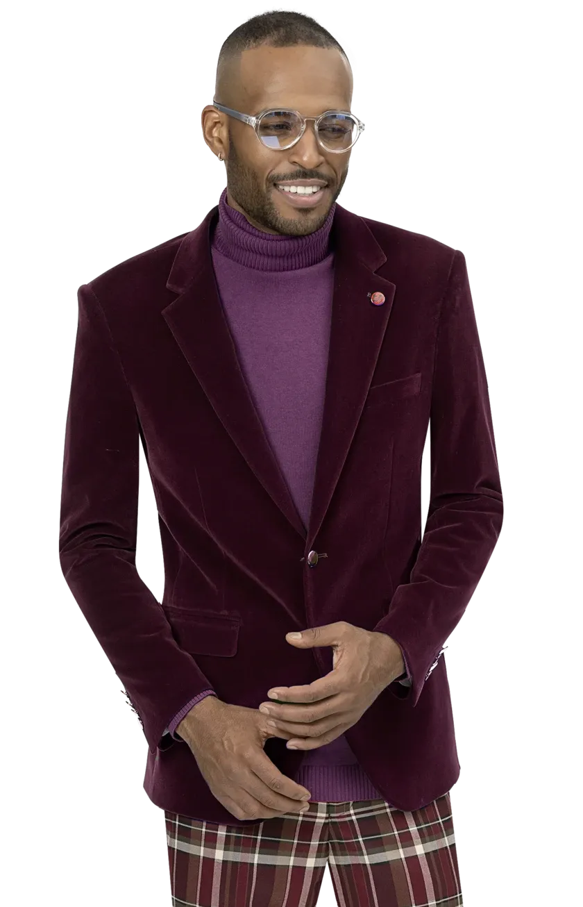 EJ Samuel Burgundy Velvet Blazer J134