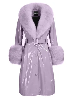 Faux Fur Genuine Leather Coat in Violet