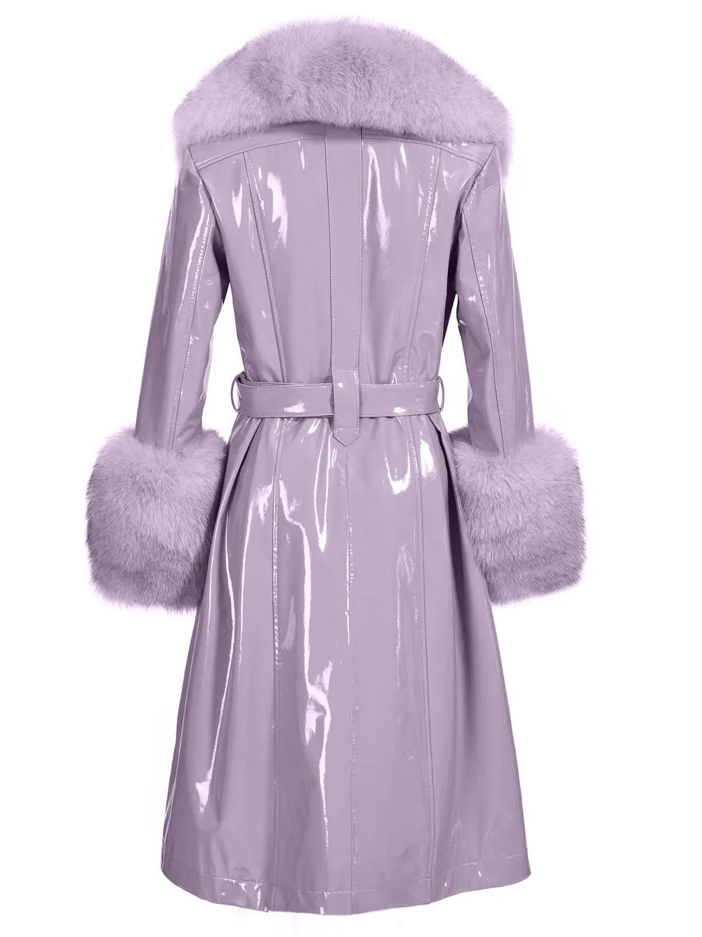 Faux Fur Genuine Leather Coat in Violet