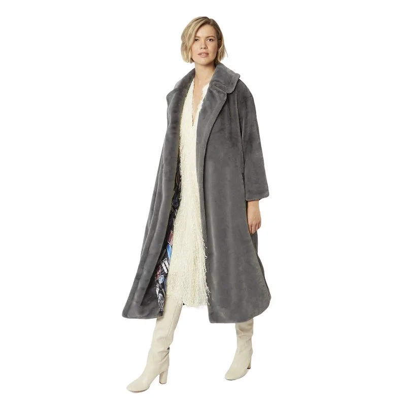 Faux Fur Maxi Coat Grey