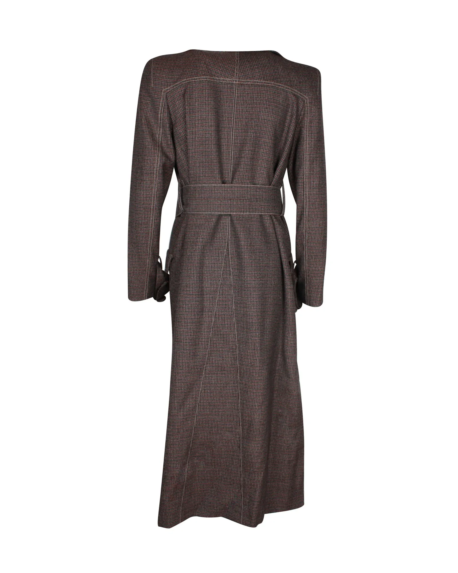 Fendi Gingham Trench Coat in Brown Virgin Wool