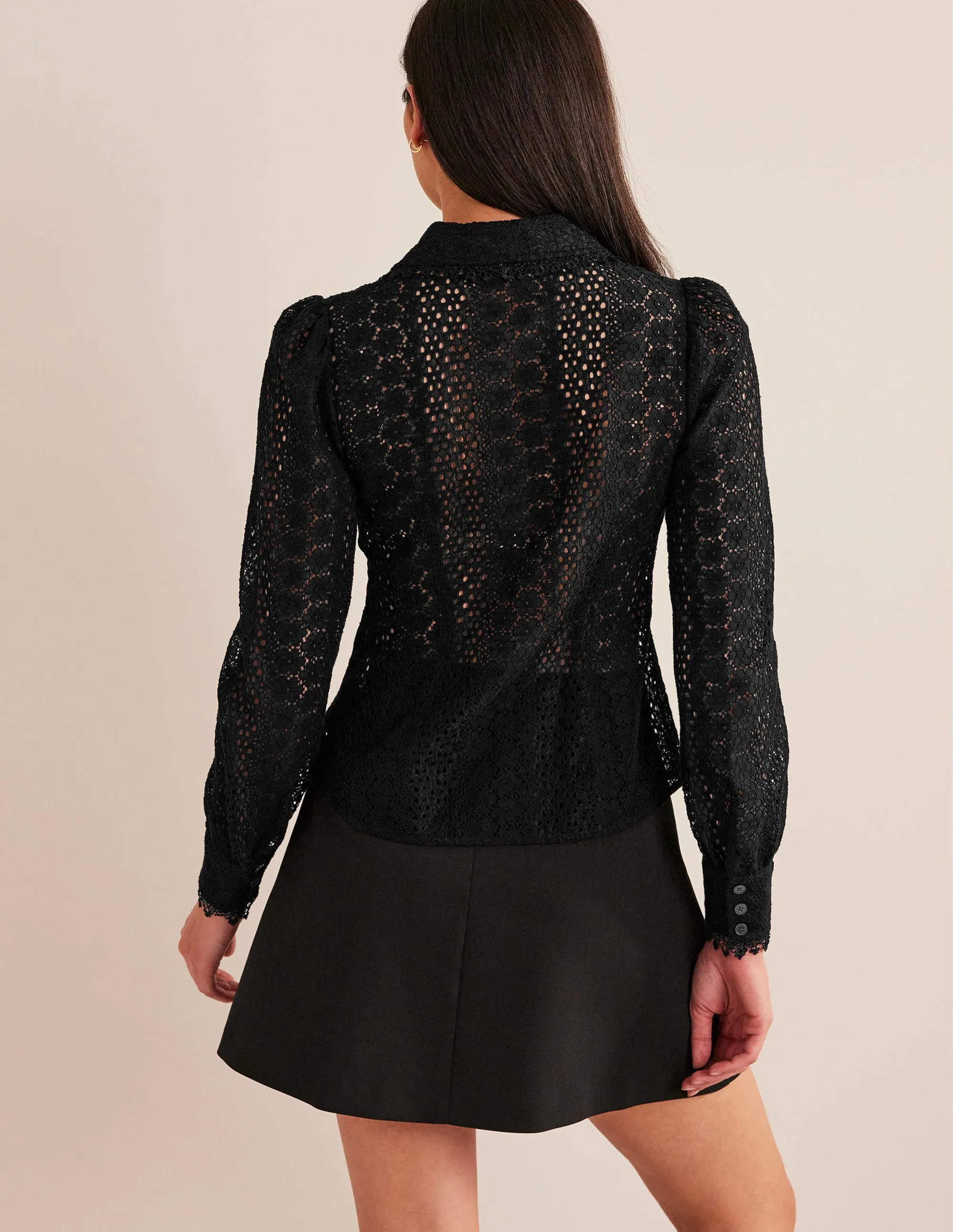 Fitted Lace Shirt-Black