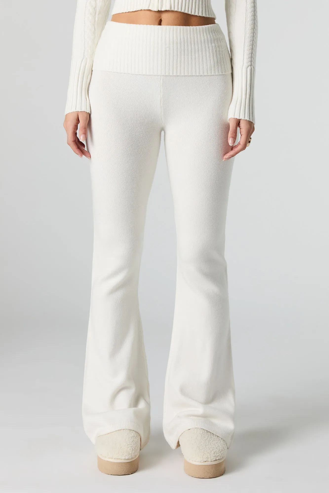 Foldover Waist Flare Knit Pant