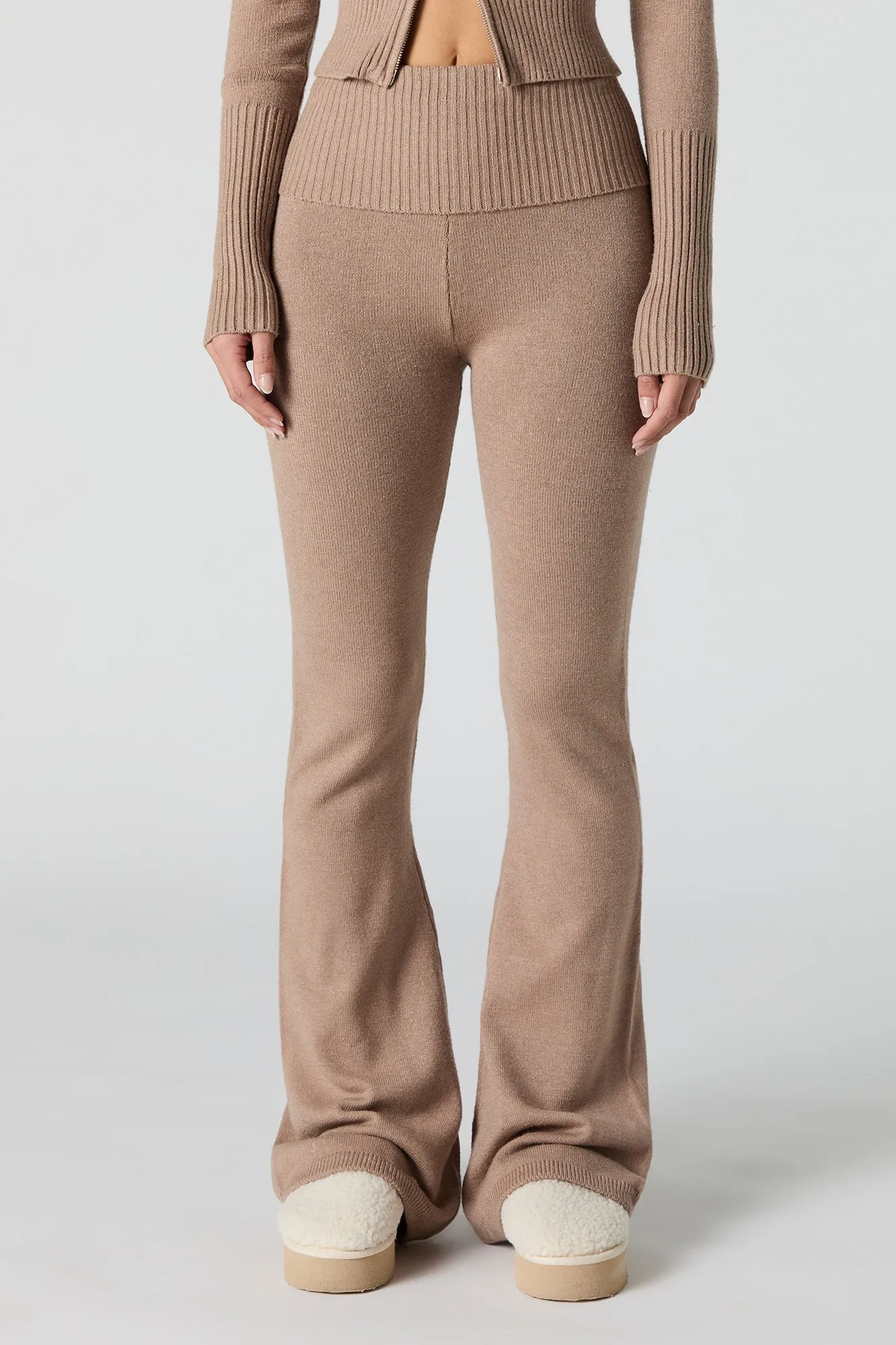 Foldover Waist Flare Knit Pant