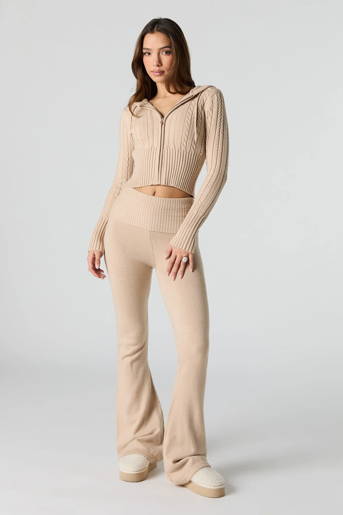 Foldover Waist Flare Knit Pant