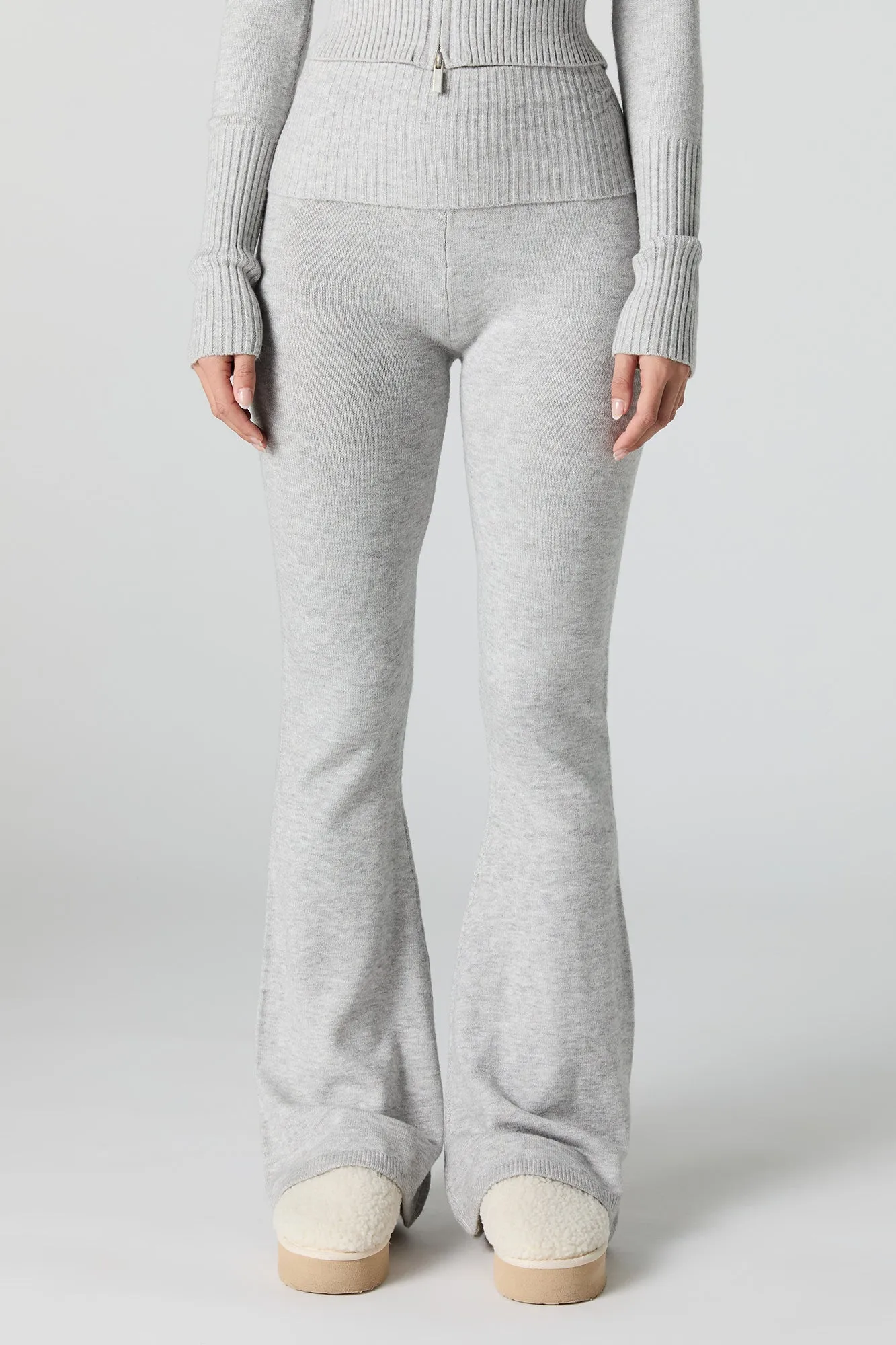 Foldover Waist Flare Knit Pant