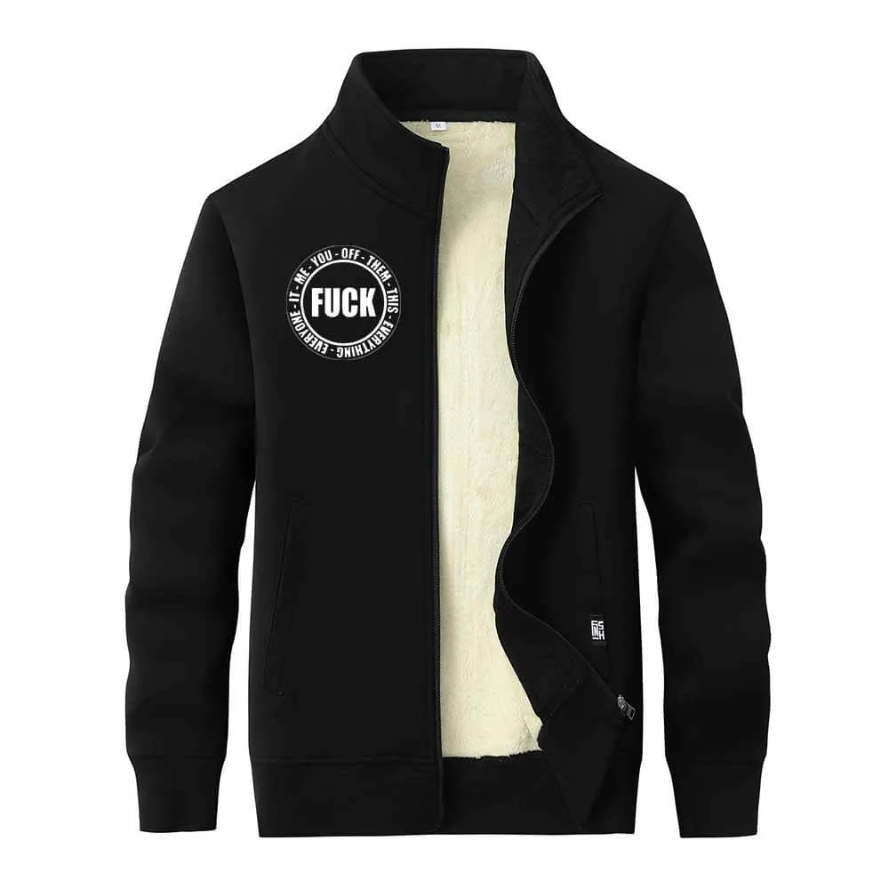 Fuck Circle Letter Print Zip Fleece Sherpa Cardigan