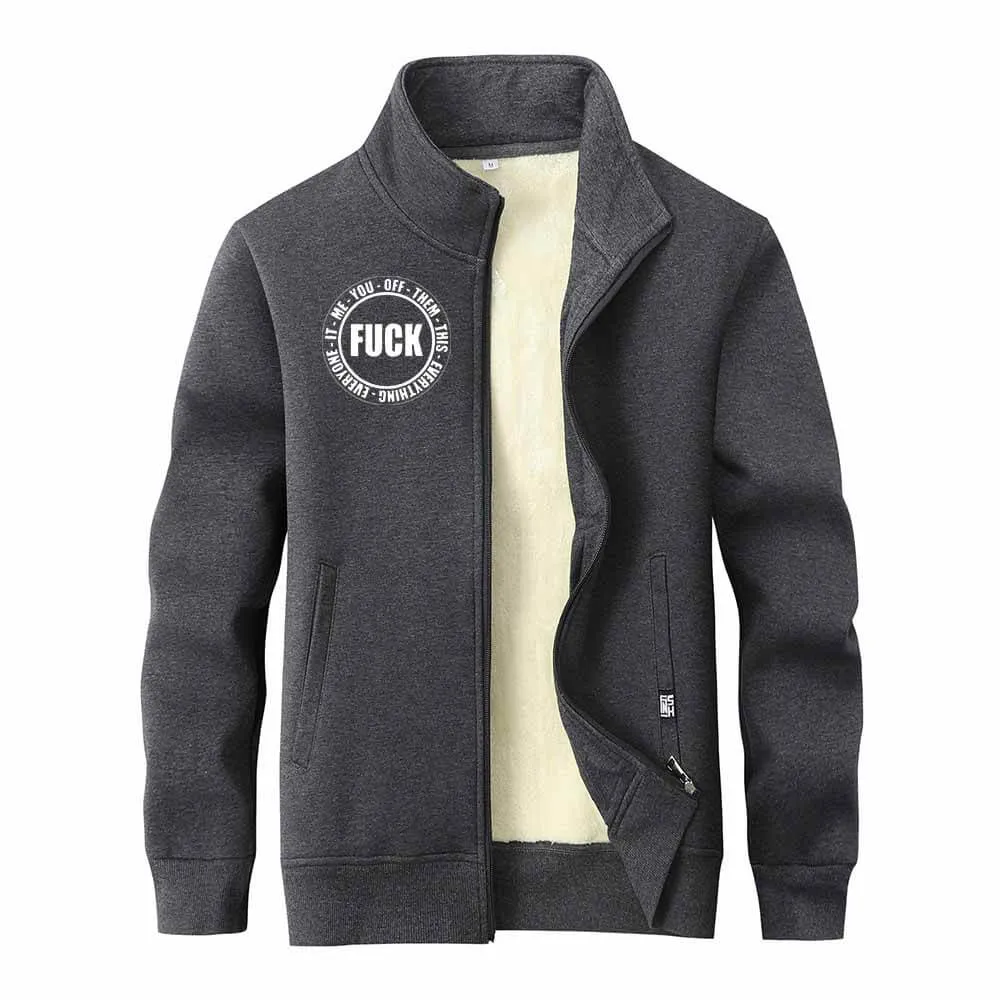 Fuck Circle Letter Print Zip Fleece Sherpa Cardigan