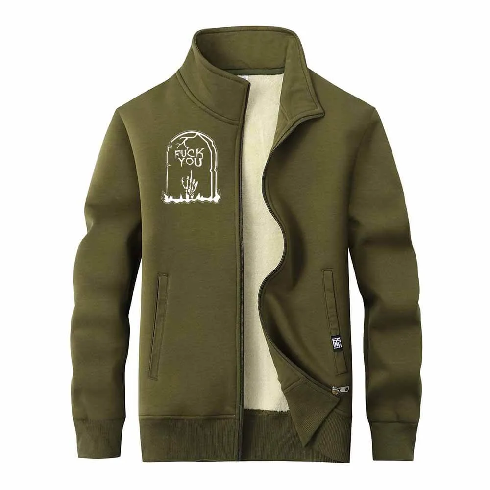 Fuck You Skull Grave Zip Fleece Sherpa Cardigan