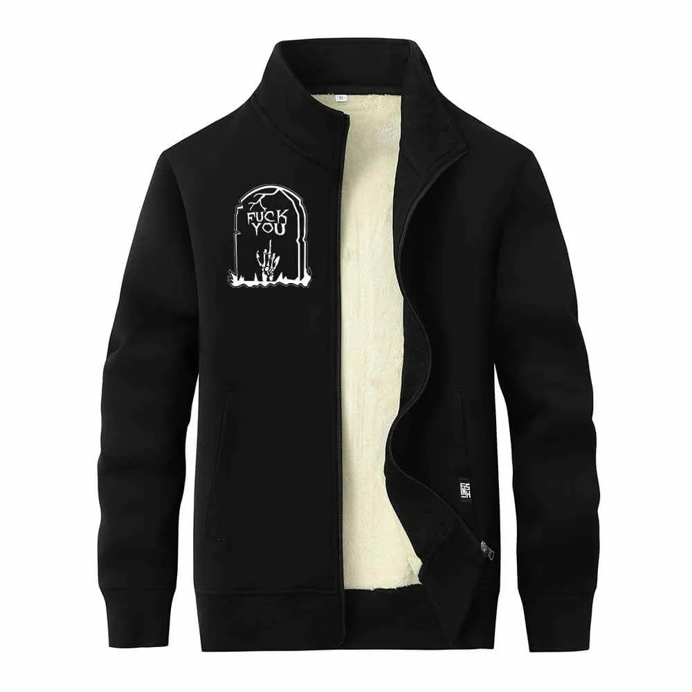 Fuck You Skull Grave Zip Fleece Sherpa Cardigan