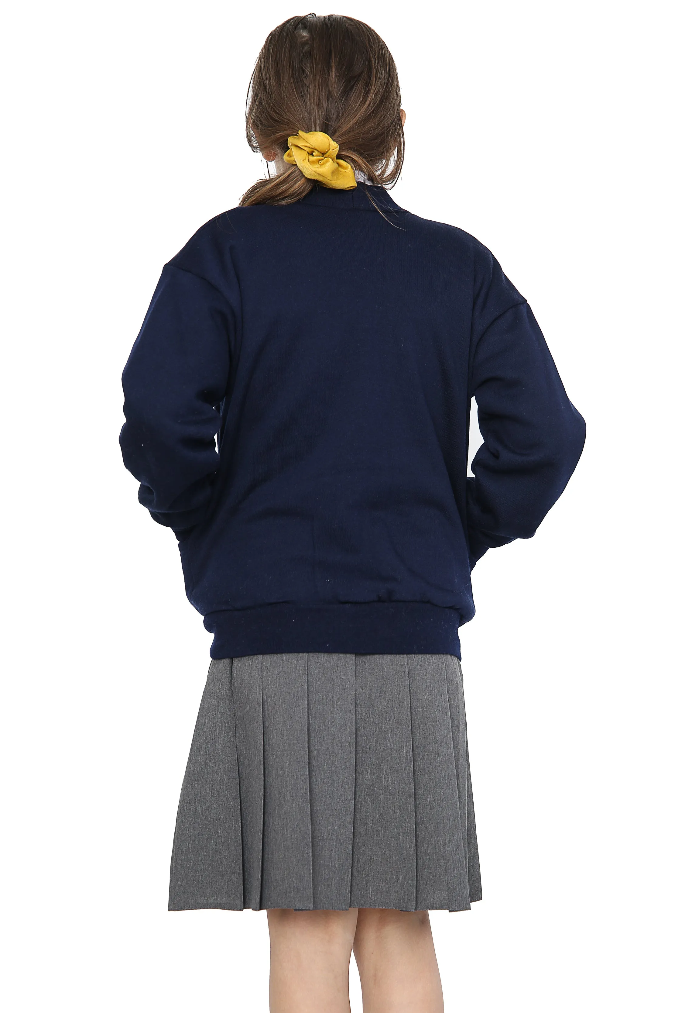 Girls School Uniform Navy Blue Fleece Sweat Cardigan With Front Buttons and Pockets