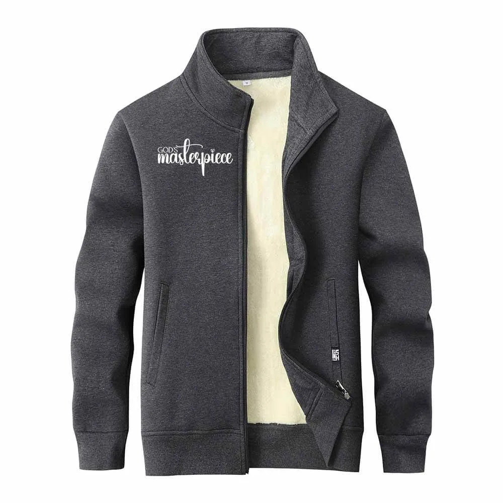 God's Masterpiece Letters Stand Collar Zip Fleece Sherpa Cardigan