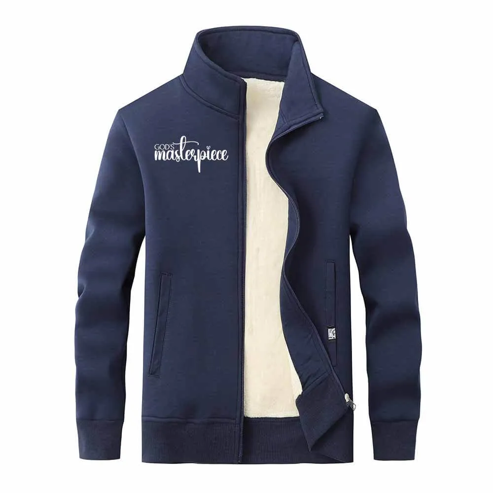 God's Masterpiece Letters Stand Collar Zip Fleece Sherpa Cardigan