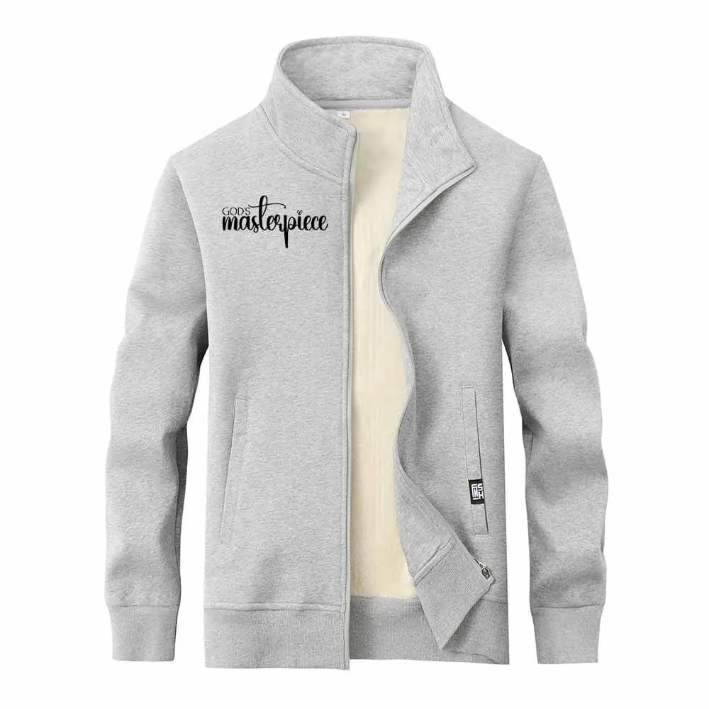 God's Masterpiece Letters Stand Collar Zip Fleece Sherpa Cardigan