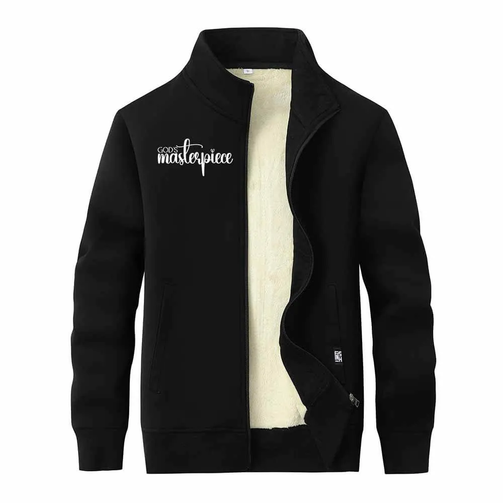 God's Masterpiece Letters Stand Collar Zip Fleece Sherpa Cardigan