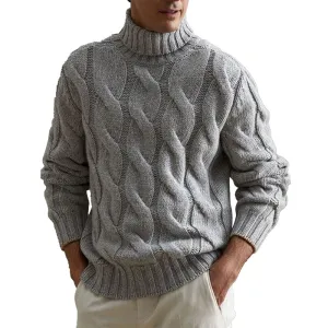 Gray Versatile Turtleneck Cable Knitted Pullover Sweater 87917986D