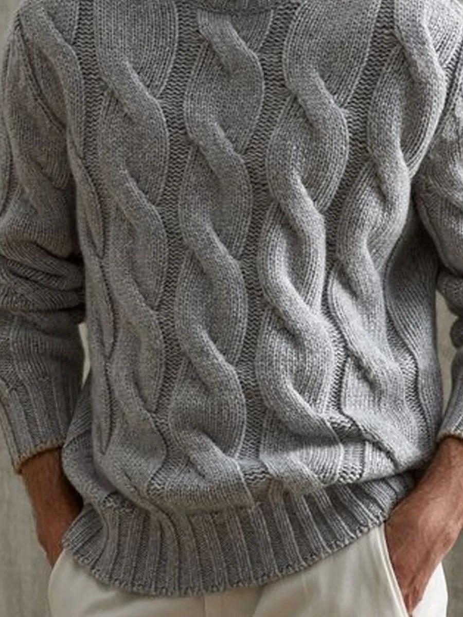 Gray Versatile Turtleneck Cable Knitted Pullover Sweater 87917986D