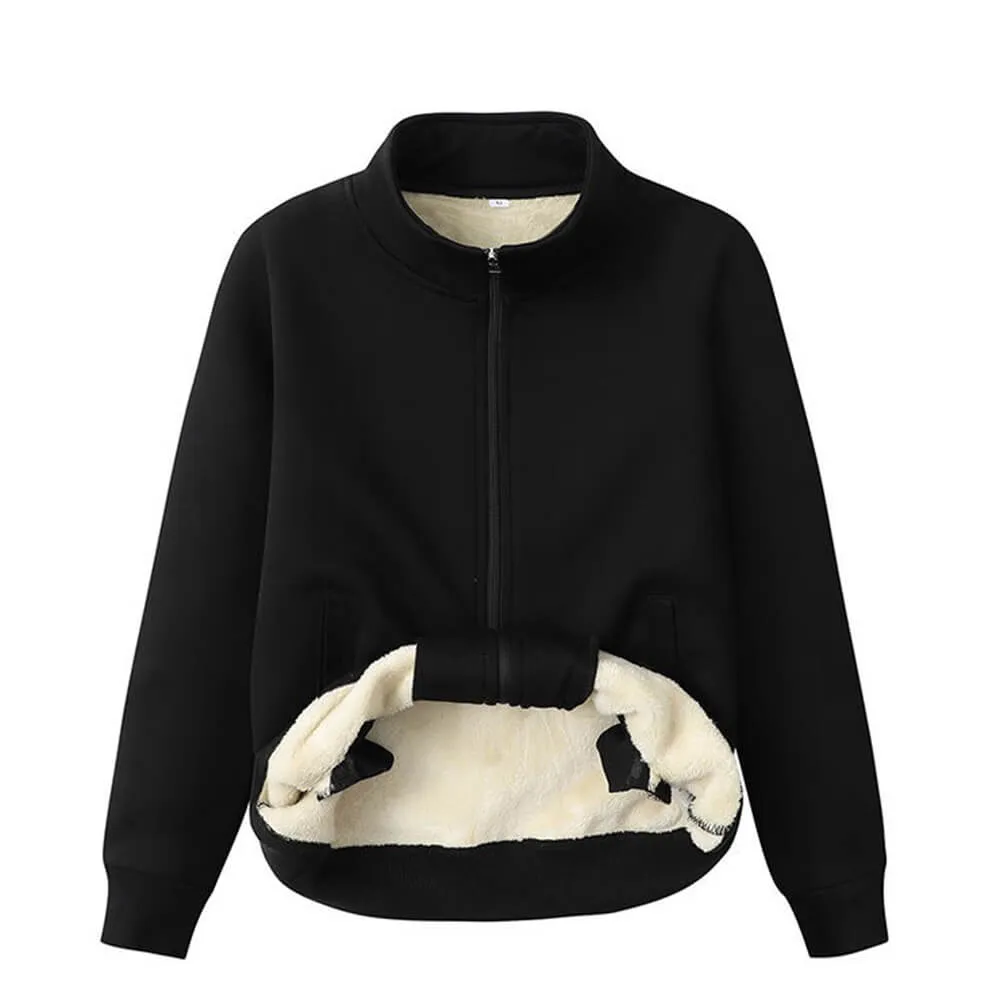 Half Face Skeleton Flower Stand Collar Zip Fleece Cardigan