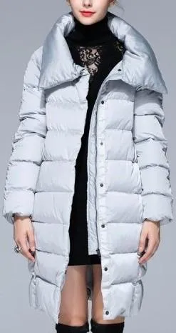 High-Collar Puffer Coat in Light Grey or Deep Blue