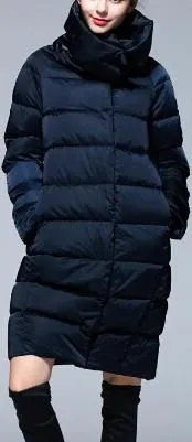 High-Collar Puffer Coat in Light Grey or Deep Blue