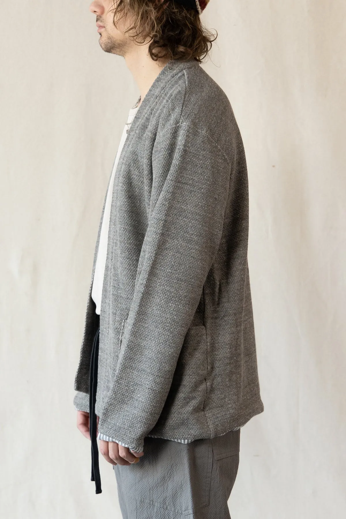 Honeycomb Jersey Lined Easy Cardigan - Gray