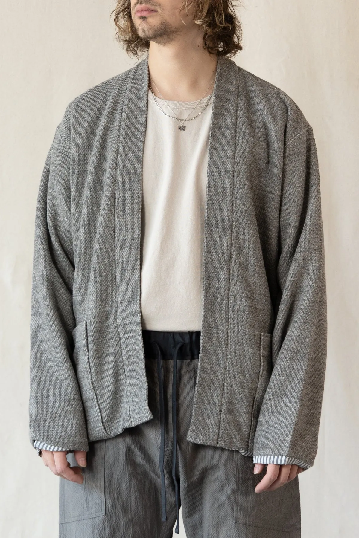 Honeycomb Jersey Lined Easy Cardigan - Gray