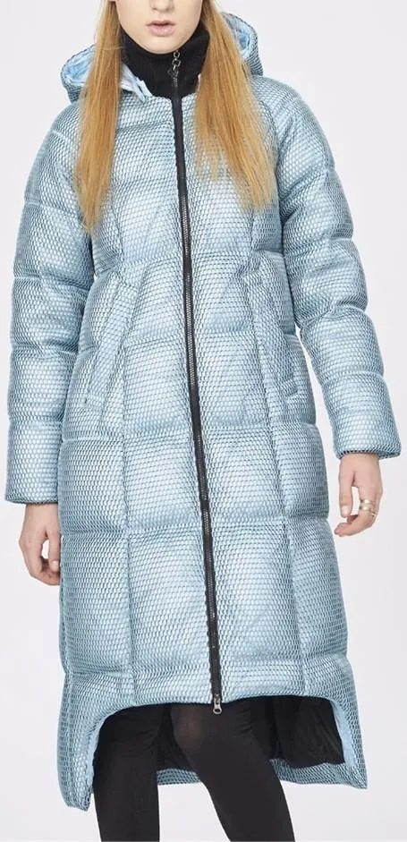 Honeycomb-Mesh Puffer Down Coat, Light Blue