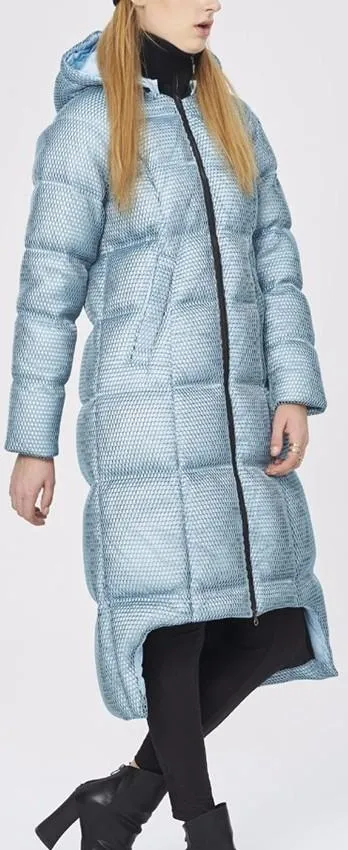 Honeycomb-Mesh Puffer Down Coat, Light Blue