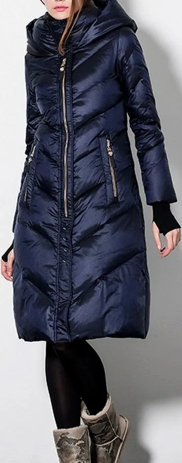 Hooded Paneled Puffer Coat in Blue