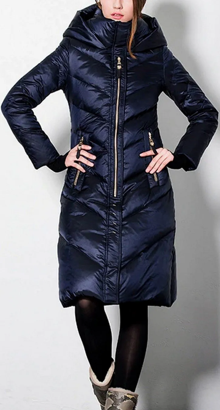 Hooded Paneled Puffer Coat in Blue