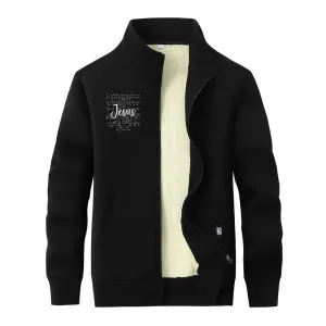 I Speak The Name Of Jesus Stand Collar Zip Fleece Sherpa Cardigan