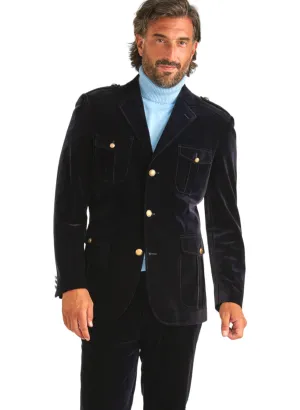 Inserch Navy Blue velvet Military Blazer Style 4-pocket single breasted Regular-Fit