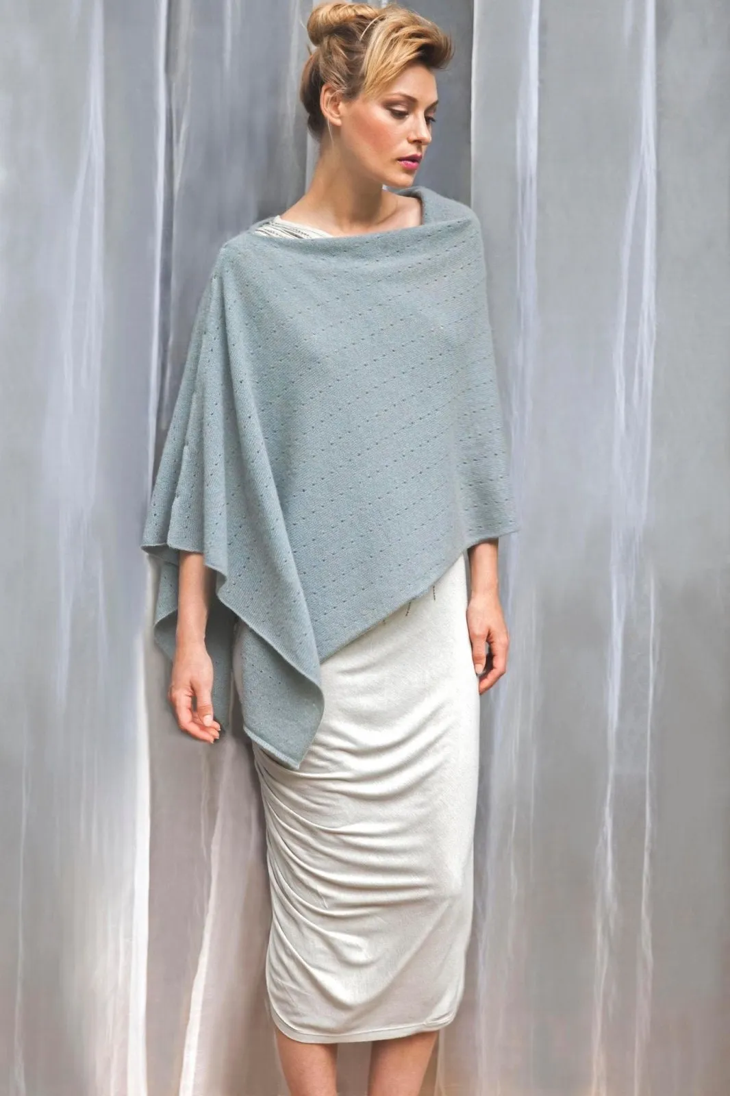 Jade green cashmere poncho Multiway