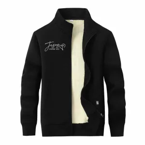 Jesus Chose You Christian Stand Collar Zip Fleece Sherpa Cardigan