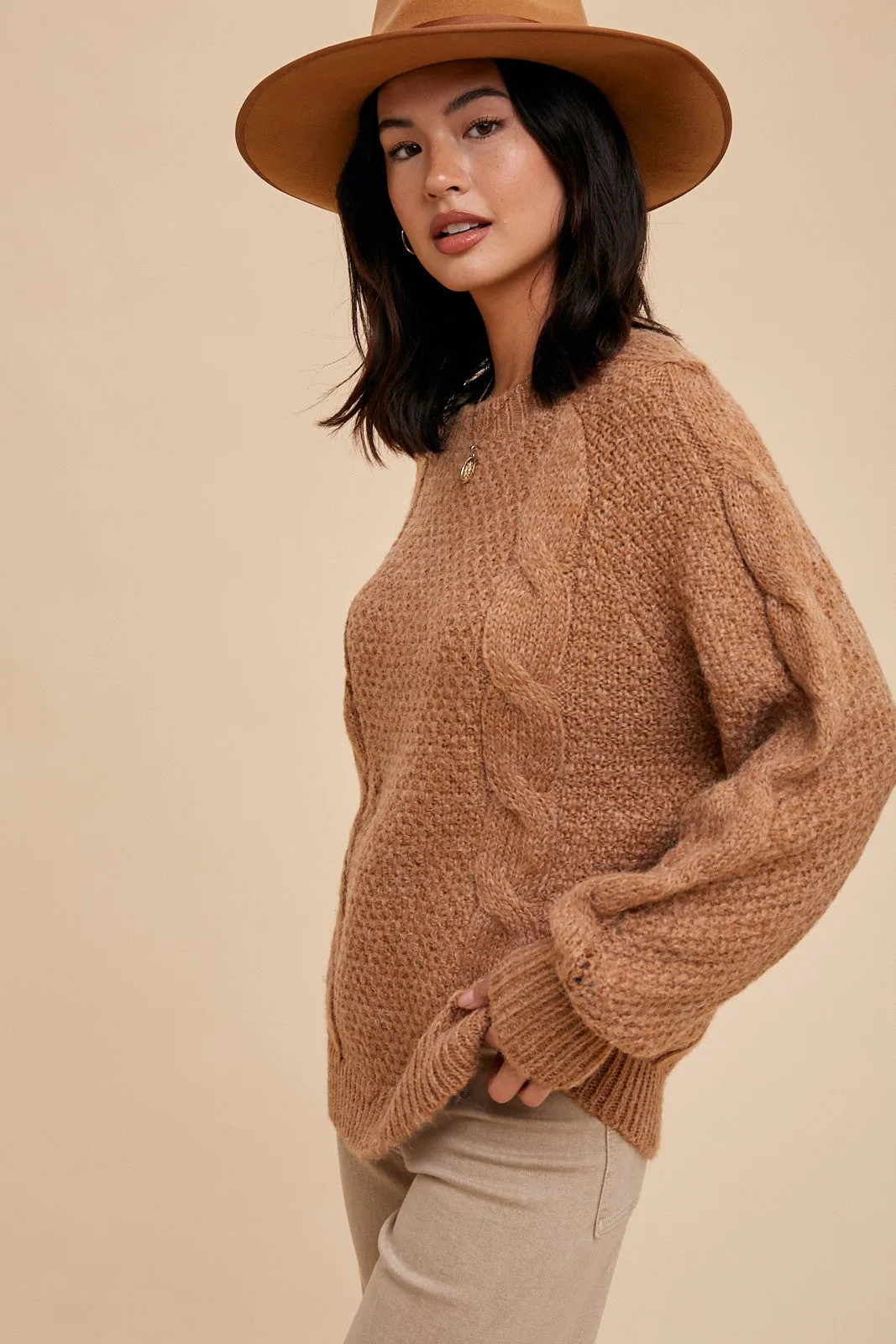 Karlie Cable Knit Sweater - Camel