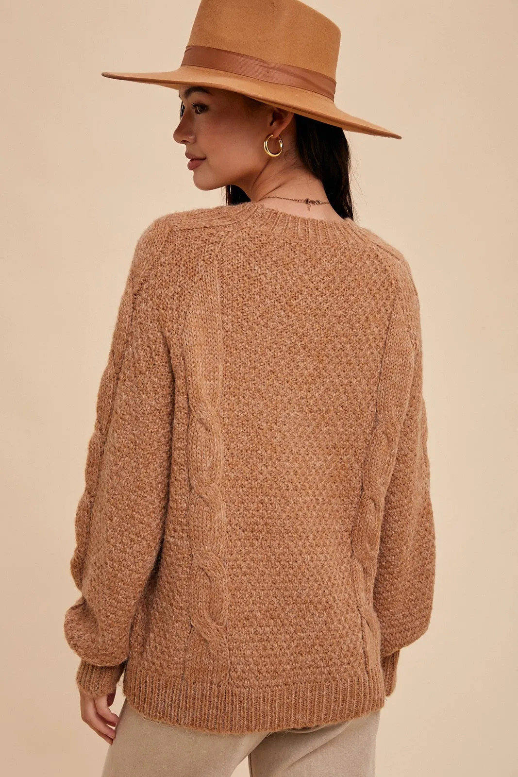 Karlie Cable Knit Sweater - Camel