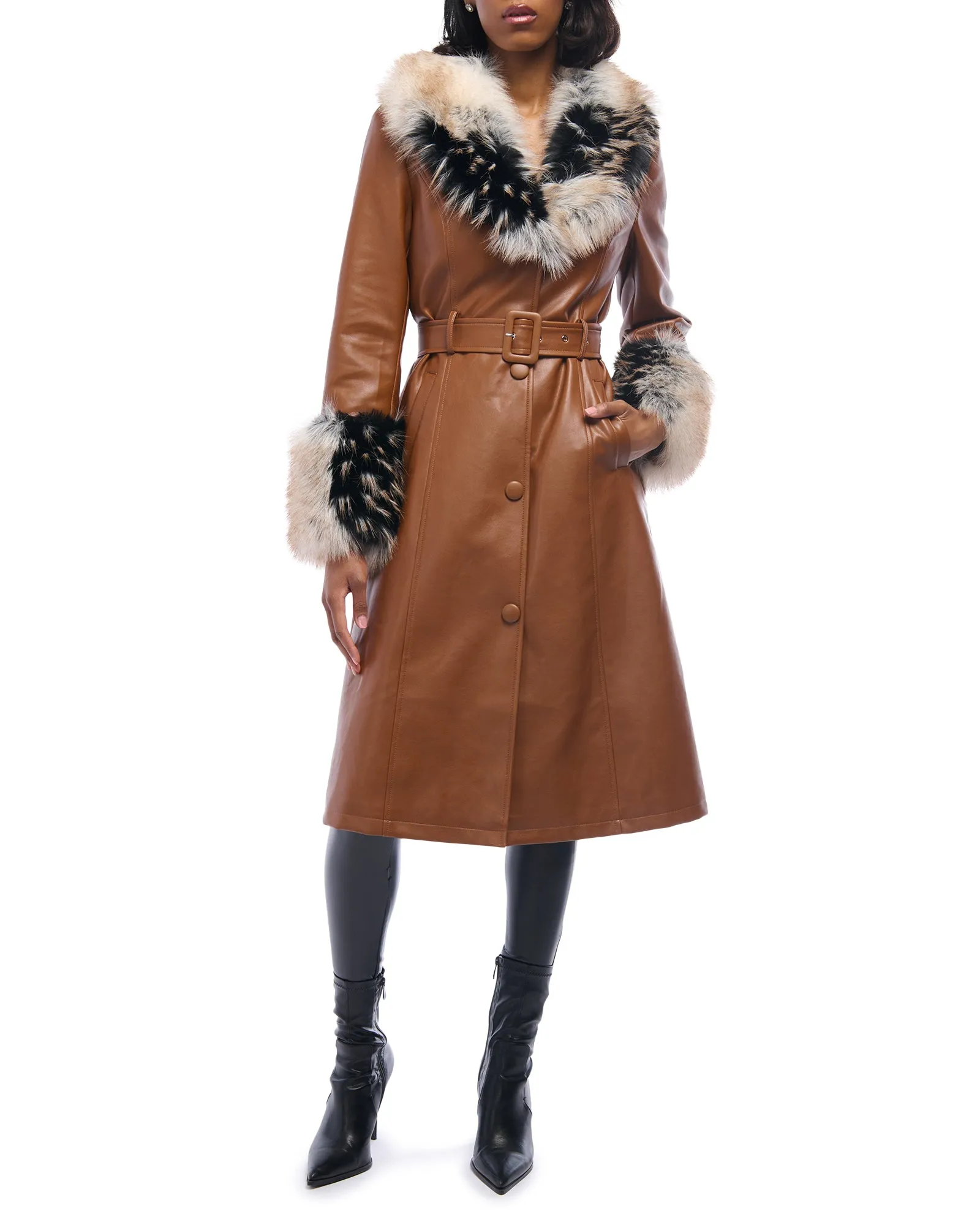 KAYA-TAN FAUX FUR TRENCH JACKET