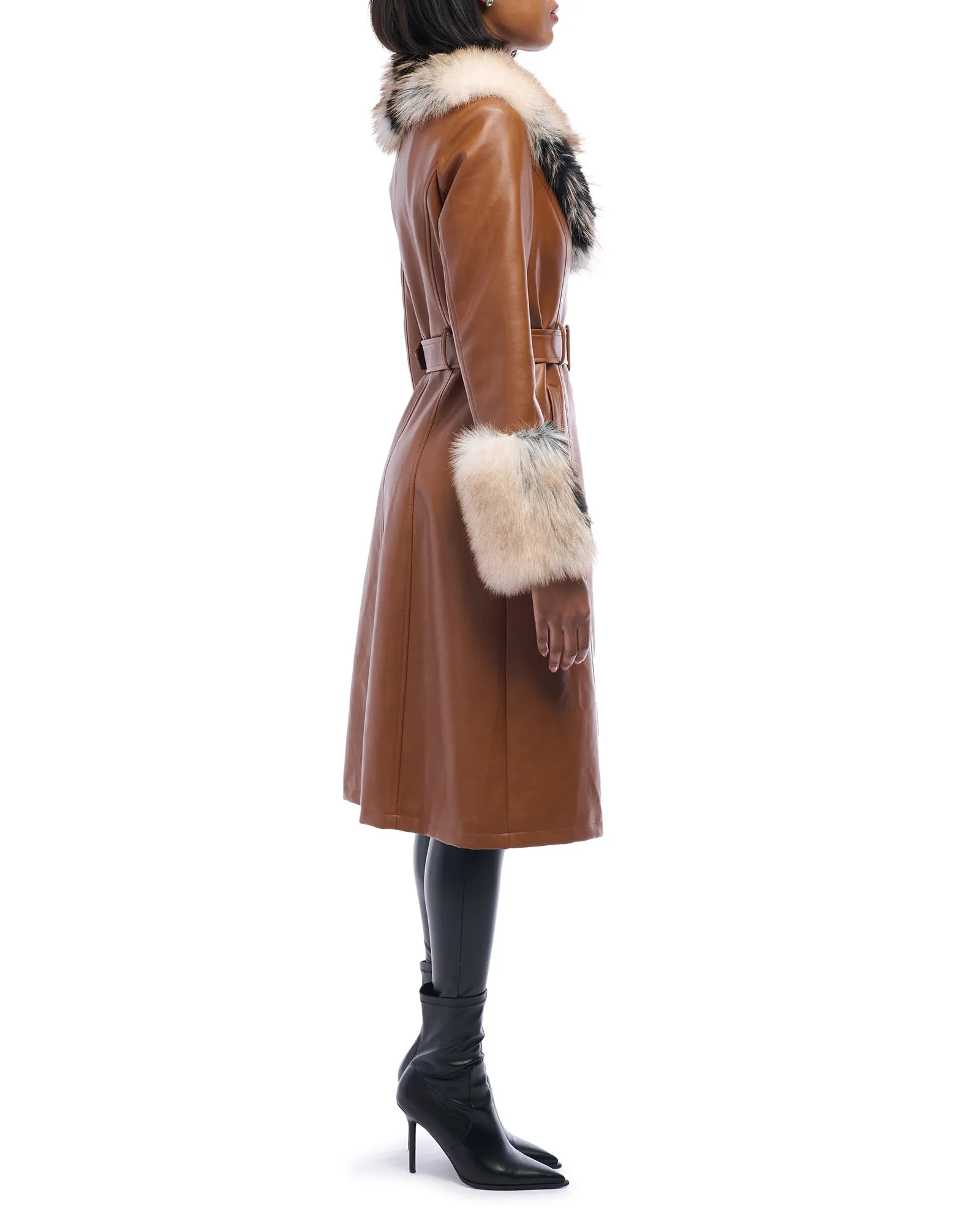 KAYA-TAN FAUX FUR TRENCH JACKET