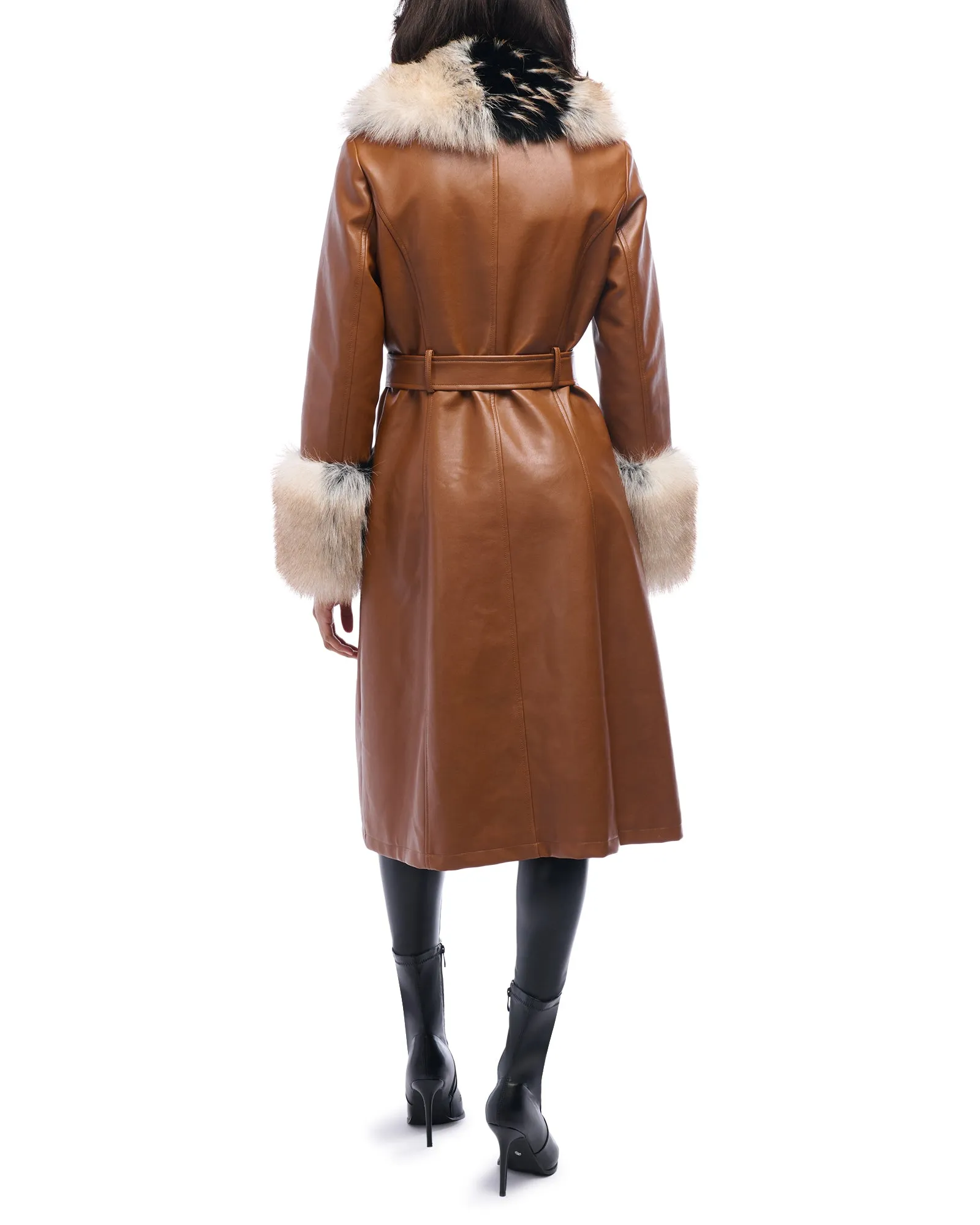 KAYA-TAN FAUX FUR TRENCH JACKET